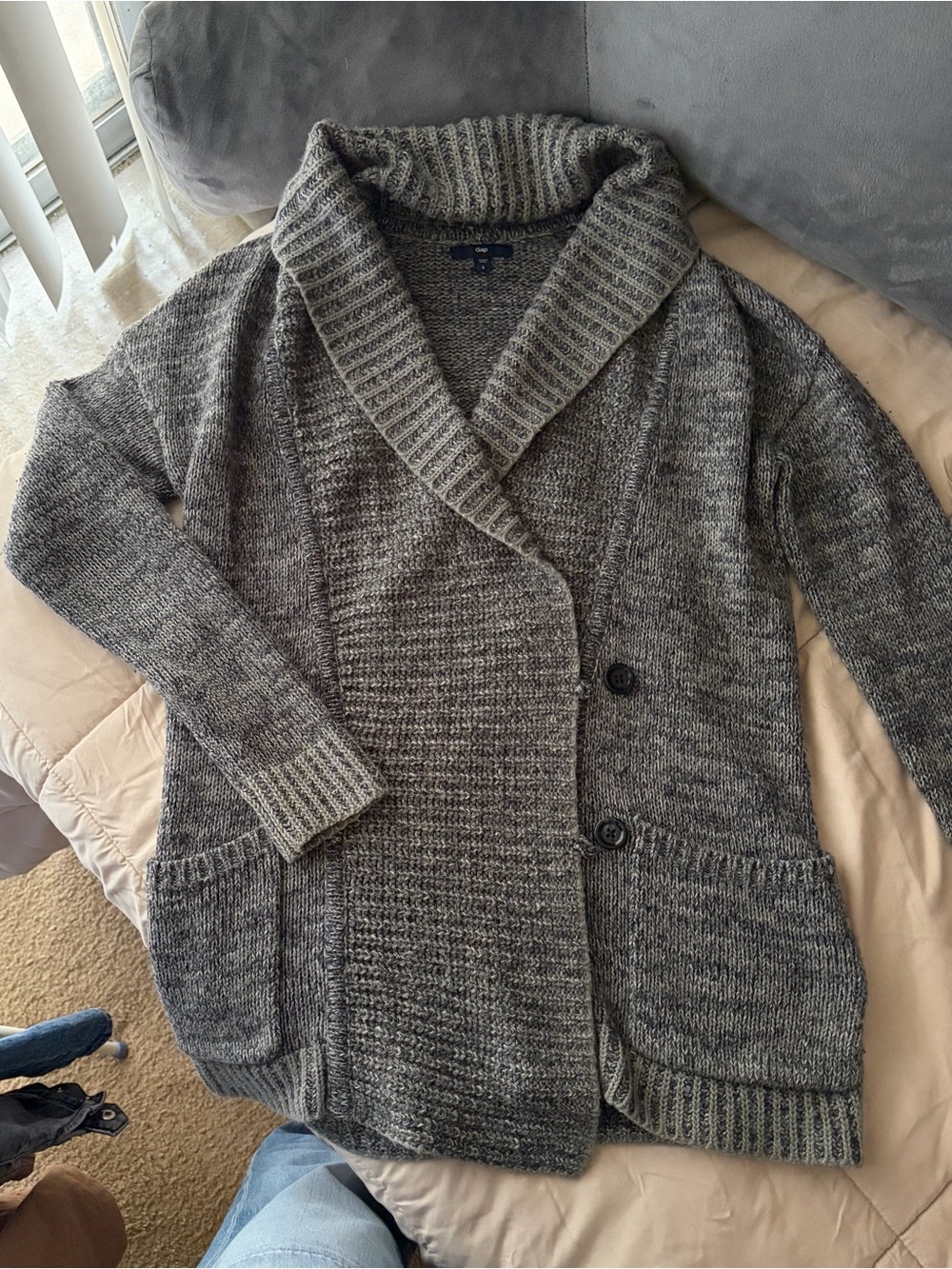 Cozy Shawl Collar Gray Knit Cardigan
